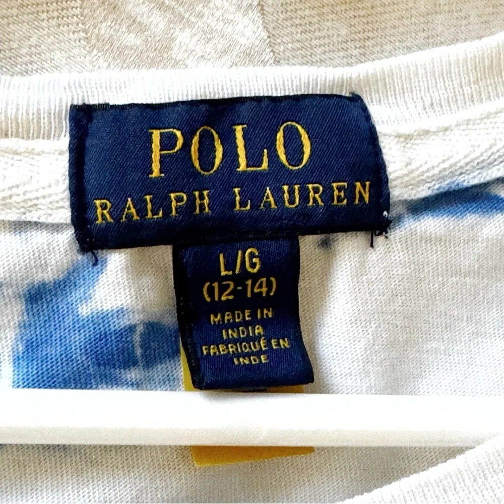 Polo Ralph Lauren girls blue white tie dye tshirt dress size Large